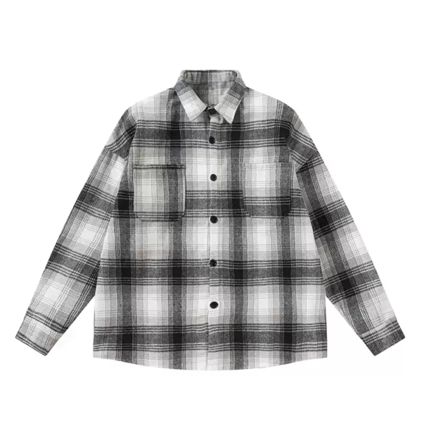 Japanese-style retro plaid long-sleeve shirt