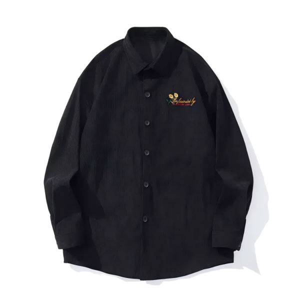 Casual Textured Sunflower Embroidered Shirt