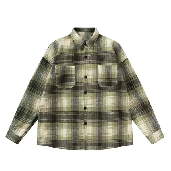 Japanese-style retro plaid long-sleeve shirt