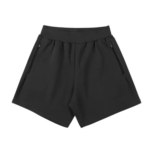 Ribbed-waistband athletic shorts with side pockets and a zipper