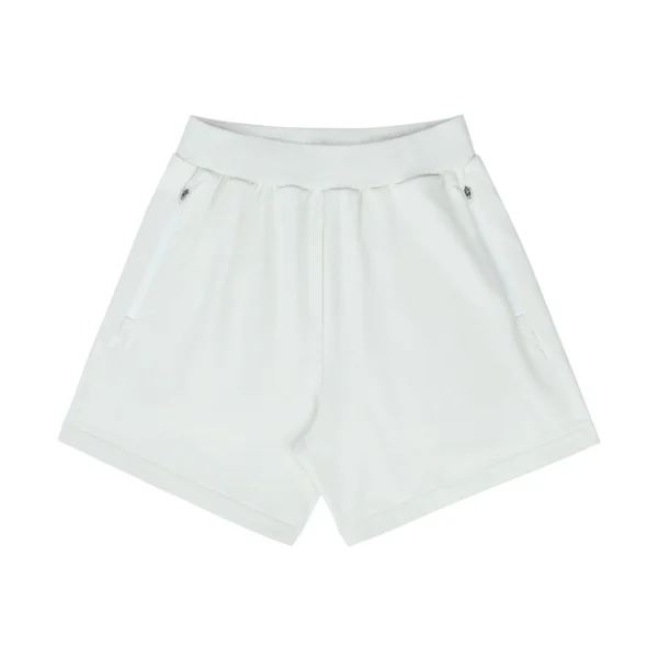 Ribbed-waistband athletic shorts with side pockets and a zipper