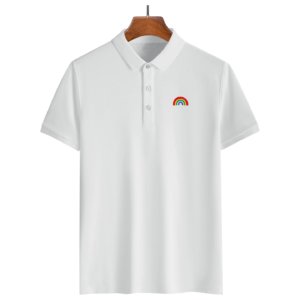 Rainbow Embroidered Logo Casual Short-Sleeve Polo Shirt