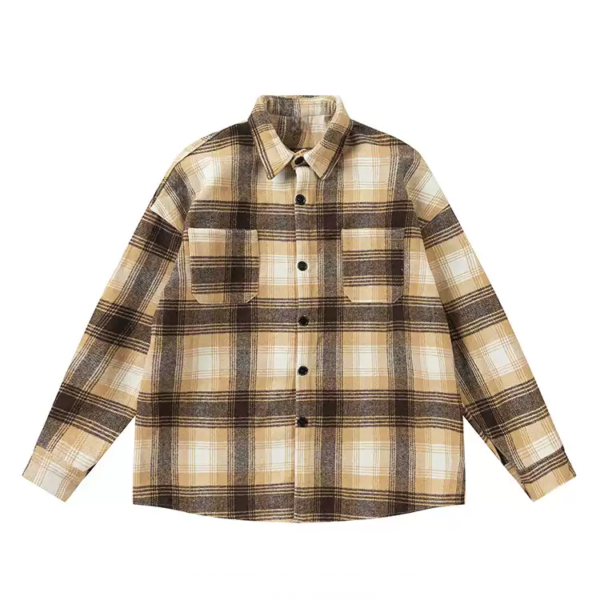 Japanese-style retro plaid long-sleeve shirt